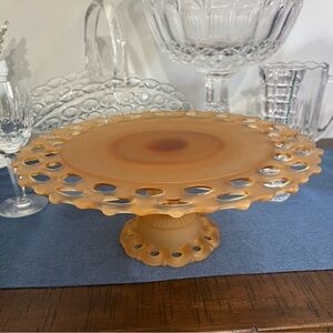 Westmoreland Peach Satin Doric Pattern Cake Plate Cake Stand EUC 11.5 Inch EUC
